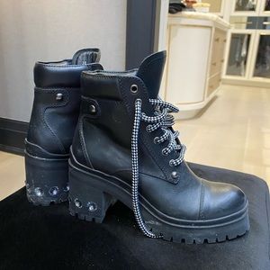 Miu Miu crystal heel combat boots